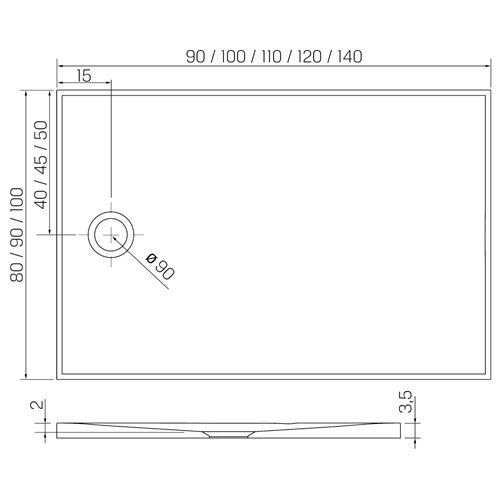 Brodzik prostokątny 140x80 konglomerat kolor antracyt New Trendy Nex Shade B-0511