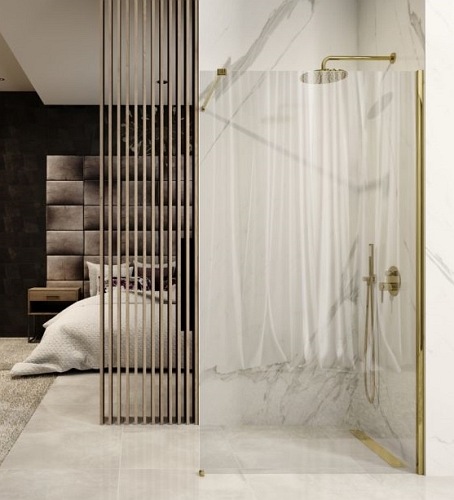 Złota szczotkowana ścianka prysznicowa walk-in 100 cm Aero Gold Rea
