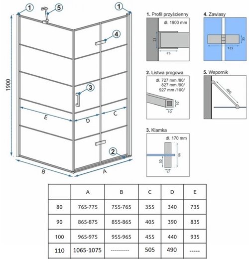 Czarna kabina prysznicowa składana 110x90 Molier Black Rea