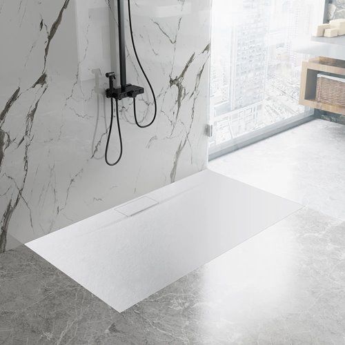 Brodzik prostokątny biały struktura kamienia smc 120x80 Bazalt Long White Rea