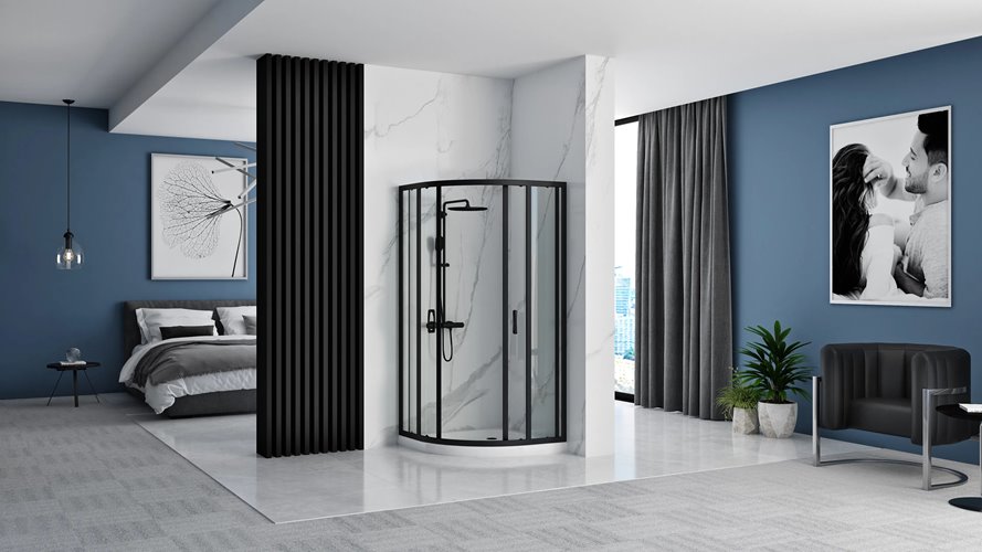 Czarna asymetryczna kabina prysznicowa z brodzikiem 100x80 cm Look Rea Black Prawa