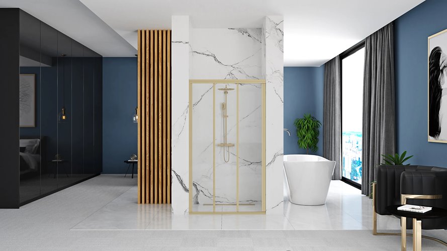 Złote szczotkowane drzwi prysznicowe rozsuwane 120 cm Alex Rea