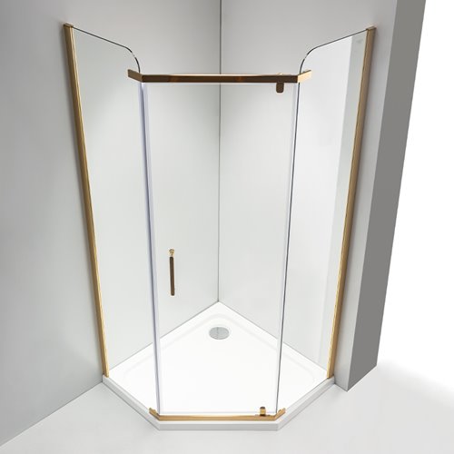 Złota kabina prysznicowa pięciokątna 90x90 drzwi uchylne  KZ91B