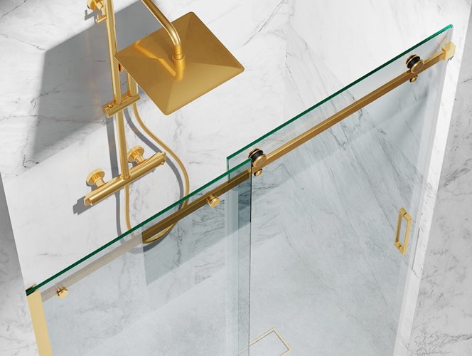 Drzwi prysznicowe rozsuwane prawe/lewe do wnęki 162-171 cm szkło 8mm przeźroczyste profile złoty mat Swiss Liniger