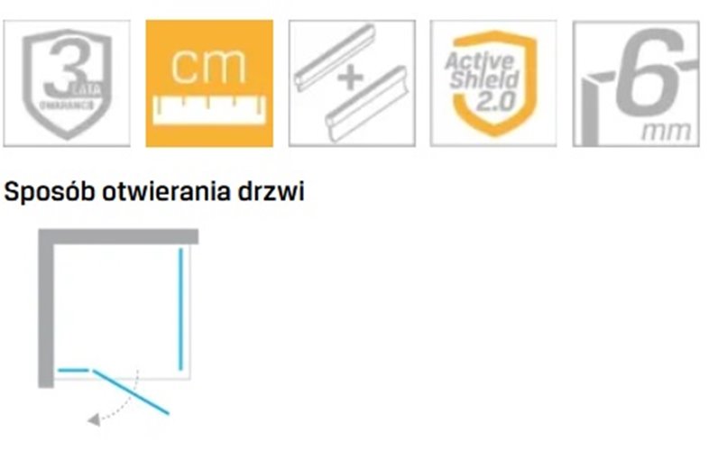 Kabina prysznicowa uchylna lewa kolor chrom 90x100 cm K-3605 New Trendy Nesta Chrome