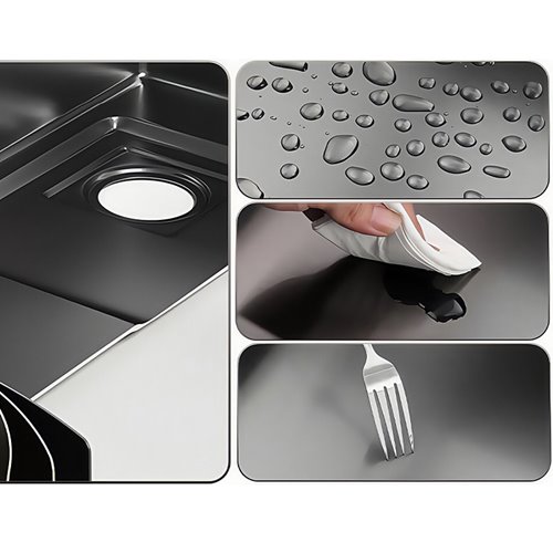 Zlewozmywak kuchenny stalowy jednokomorowy czarny COBA 68X46 ASI 304