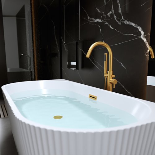 Wanna wolnostojąca przyścienna korek oraz przelew złoty szczotkowany 170 cm Carlo Hydrosan