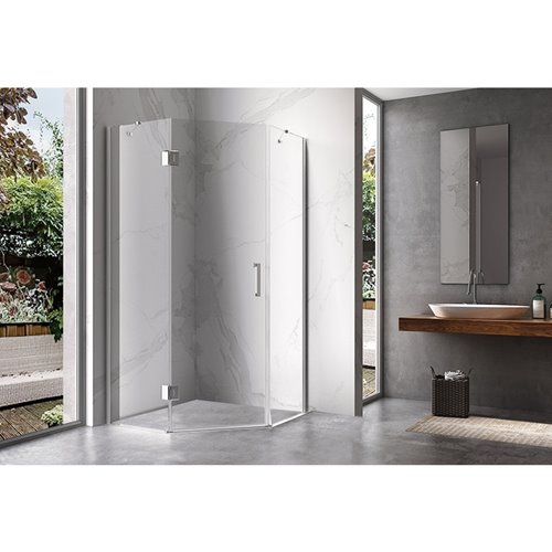 Chromowana kabina prysznicowa pięciokątna 90x90 drzwi uchylne KZ10B