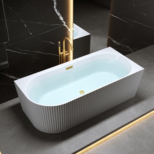 Wanna ryflowana przyścienna narożna prawa korek oraz przelew złoty szczotkowany 160 cm Rio Hydrosan