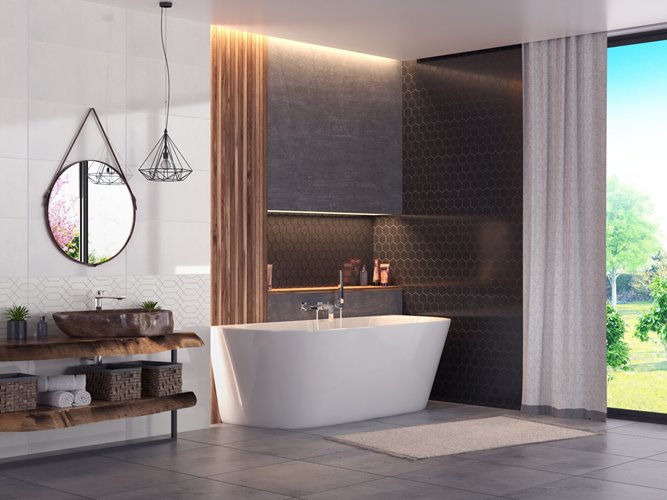 Wanna akrylowa, przyścienna wolnostojąca Mono Corsan 150 cm korek czarny