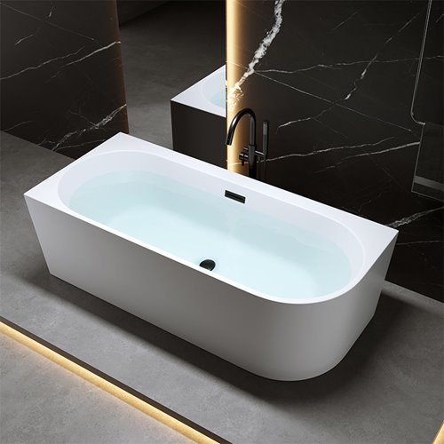 Wanna przyścienna czarny przelew oraz korek narożna lewa 140 cm Mera Hydrosan