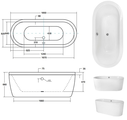 Wanna wolnostojąca Victoria 185 cm syfon biały Besco