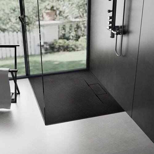 Brodzik prostokątny czarny struktura kamienia smc 120x80 Bazalt Long Black Rea