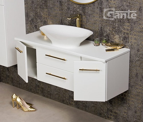 Szafka wisząca biały mat z umywalką nablatową 120 cm Belli Gold Gante