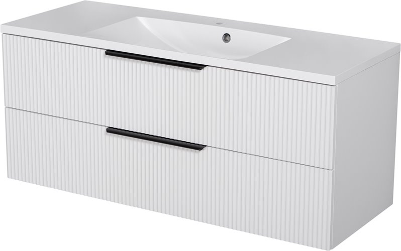 Szafka łazienkowa wisząca frezowana z umywalką 120 cm 46/2 Sydney kolor biały