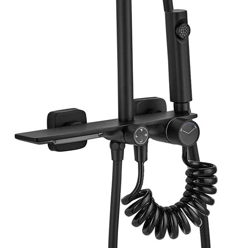 Czarny zestaw prysznicowy z wylewką Helix Rea