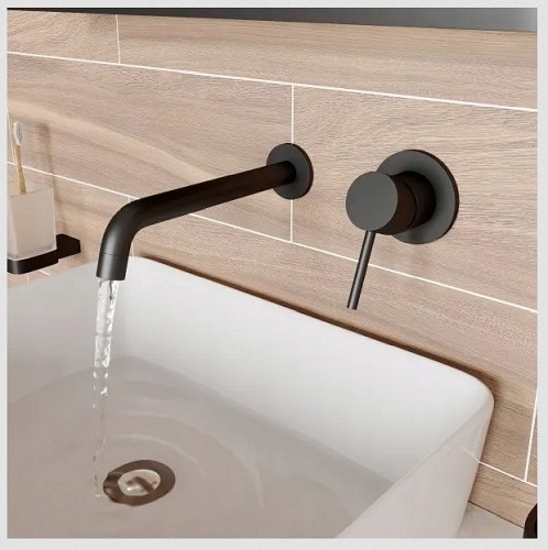 Bateria umywalkowa w kolorze czarnym Lungo Black Rea