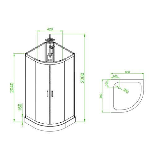 Kabina prysznicowa półokrągła zabudowana 80x80 Puerto