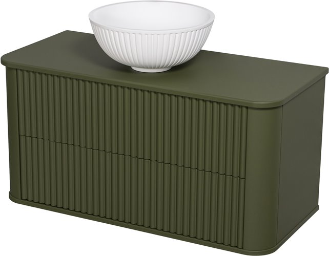 Szafka łazienkowa wisząca ryflowane fronty z umywalką LILIA 100 cm oliwkowy mat z umywalką Gante