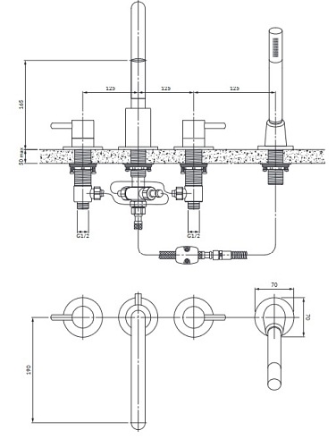 Bateria nawannowa 4-otworowa Y1232CP Omnires Y miedź