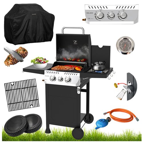 Grill gazowy APOLLO-A kolor czarny ruszt żeliwny moc 8,5 kW + pokrowiec + palnik boczny