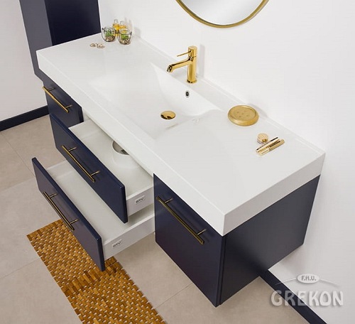 Szafka wisząca z umywalką granatowy mat 140 cm Belli Gold Gante