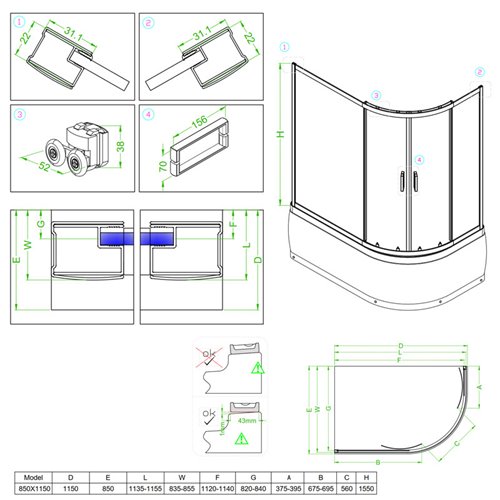 Kabina prysznicowa na głębokim brodziku prawa 115x85 cm Maja Hydrosan
