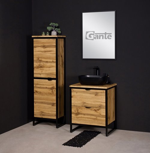 Szafka stojąca z czarną umywalką styl loftowy 60 cm seria New York