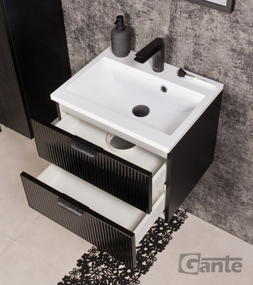 Szafka łazienkowa z umywalką wisząca szklane fronty czarny mat 50 cm Bravia Gante