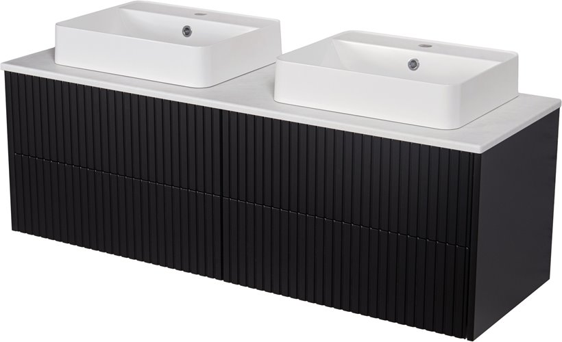 Szafka łazienkowa wisząca frezowana z umywalką 140 cm Mirage kolor czarny mat