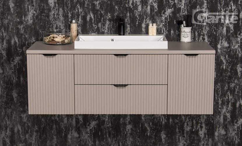 Szafka łazienkowa z lamelami wisząca z nablatową umywalką 120 cm 39/2 Victa Lamello kolor fume mat