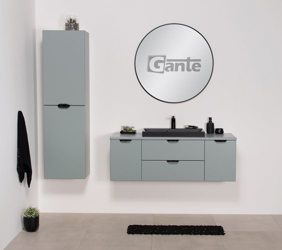 Miętowa szafka łazienkowa wisząca z czarną umywalką nablatową czarny uchwyt 120 cm Magnolia