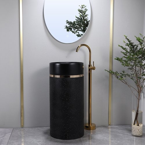 Umywalka wolnostojąca ceramiczna okrągła czarna 86x40 cm SCOT1-BL-WOF-860