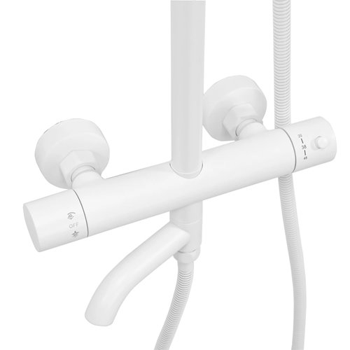 Biały zestaw prysznicowy z termostatem i wylewką Lungo Rea White