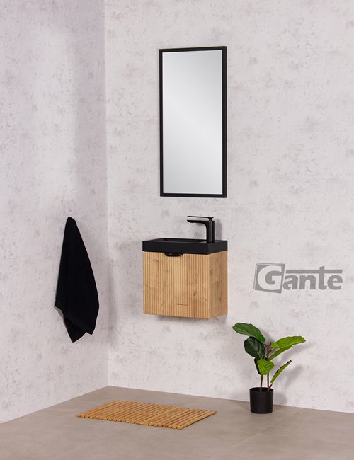 Szafka łazienkowa wisząca z czarną umywalką dąb burlington 40 cm Fresco Gante