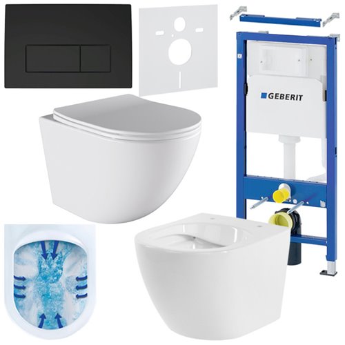 Zestaw podtynkowy stelaż GEBERIT DUOFIX + miska PURO-WH-03 + przycisk DELTA 50 czarny mat