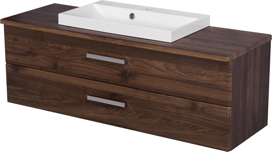 Szafka łazienkowa wisząca z umywalką nablatową 120 cm 39/S2 Fokus kolor orzech