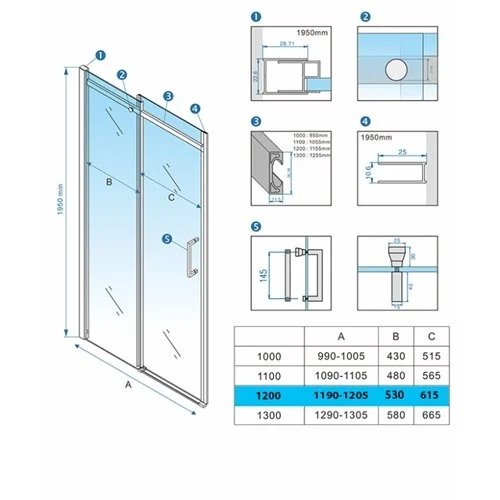 Złote szczotkowane drzwi prysznicowe do wnęki 115-120 cm rozsuwane szkło 8 mm ZES-KZ09C-GL-BR-120 zdjęcie 13