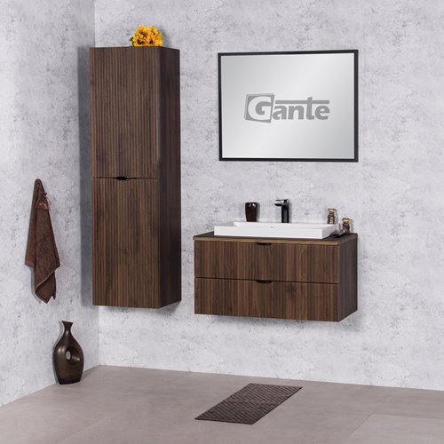 Szafka łazienkowa z lamelami wisząca z umywalką nablatową 80 cm 39/2 Victa Lamello kolor orzech