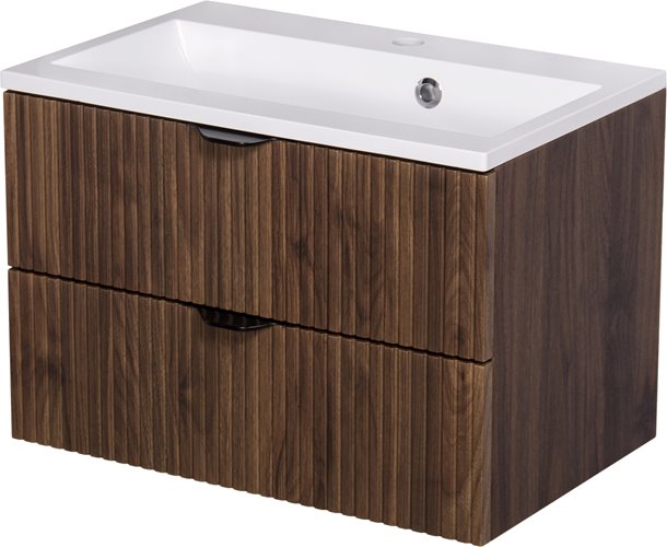 Szafka łazienkowa z lamelami wisząca z umywalką 60 cm 39/2 Victa Lamello kolor orzech