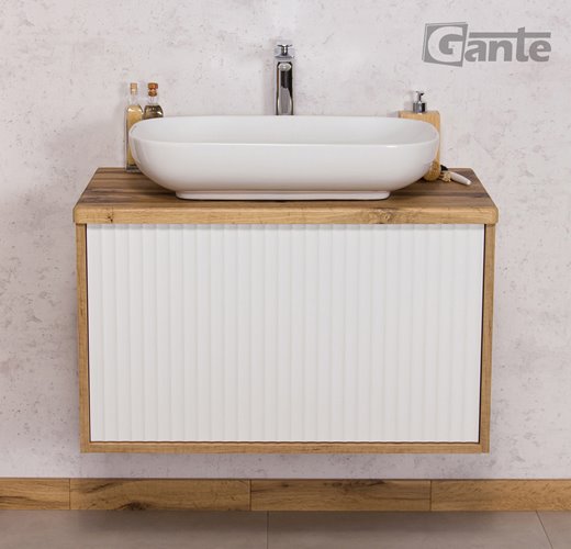 Szafka łazienkowa wisząca z umywalką dąb naturalny/biały mat 80 cm Venus Gante