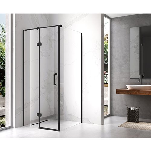Czarna kabina prysznicowa 100x100 kwadratowa drzwi uchylne KZ01DB