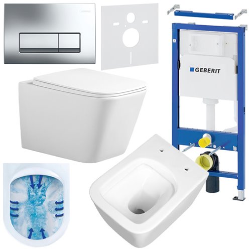 Zestaw podtynkowy stelaż GEBERIT DUOFIX + miska RAIN-WH-RIM-03 + przycisk DELTA 50 chrom