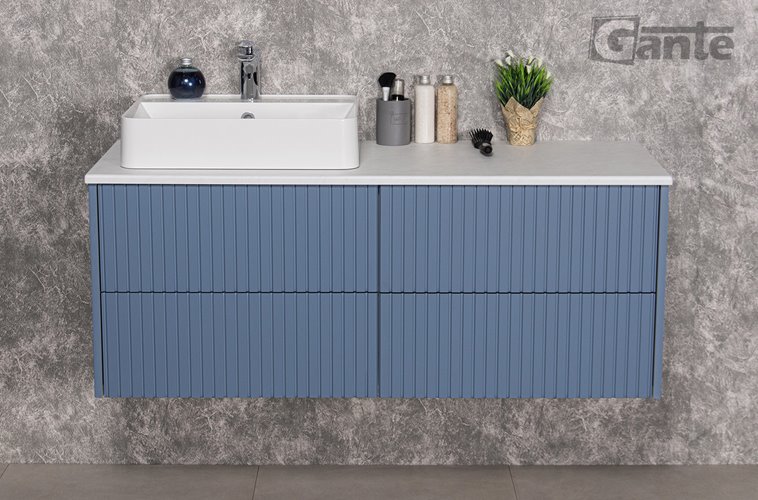 Szafka łazienkowa wisząca frezowana z umywalką 120 cm Mirage kolor niebieski mat