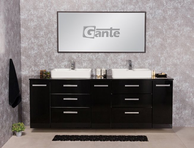 Czarna Szafka wisząca z dwiema umywalkami 210 cm LUNAC3 seria Fokus C