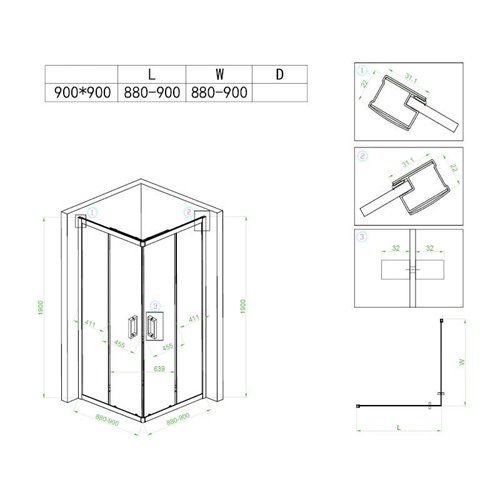 Czarna kabina prysznicowa kwadratowa 90x90 drzwi rozsuwane BL30B