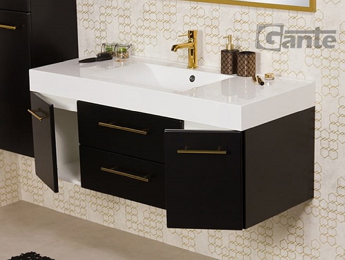Szafka łazienkowa wisząca czarny mat z umywalką 120 cm Nela Belli Gold Gante