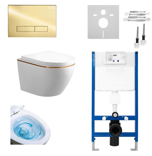 Zestaw podtynkowy kompletny stelaż + miska MIZU-WH-GL-RIM-02 + przycisk ST+H GOLD