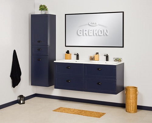 Wisząca szafka z umywalką granatowy mat 120/4 cm seria Grend Gante