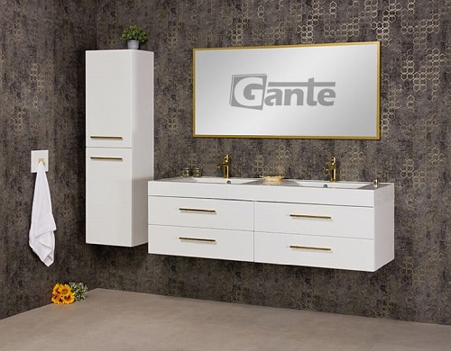 Szafka z umywalką 160 cm dwie komory wisząca biały mat Belli Gold Gante